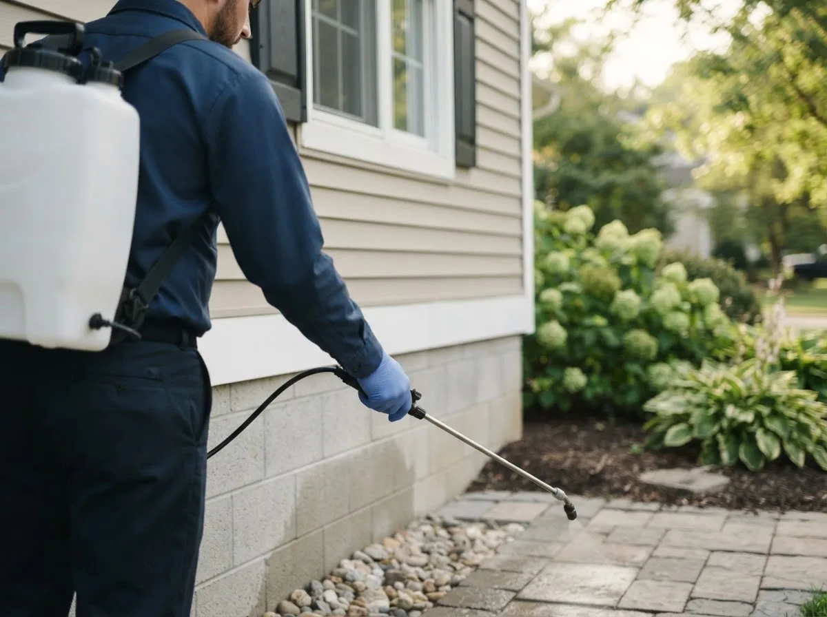 Pest control technician inspecting a home in Machias, NY